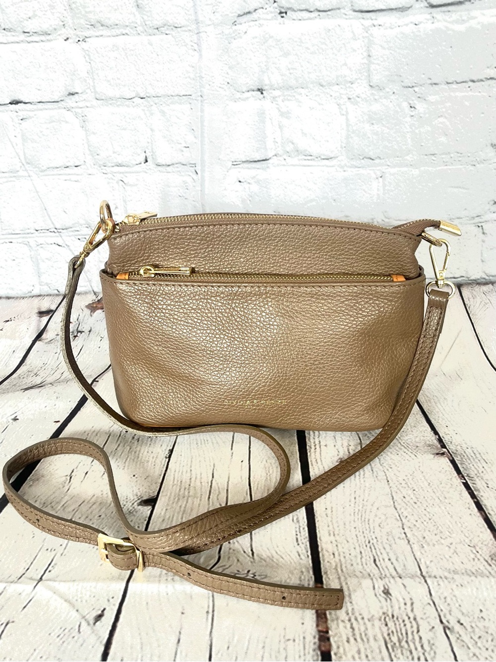 Divina Firenze Italian Leather Taupe Fawn Leather Crossbody Bag